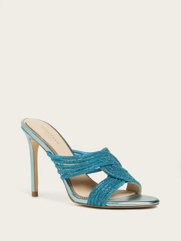 Women Shoes Marciano Rhinestone Strappy Heel Mid Blue