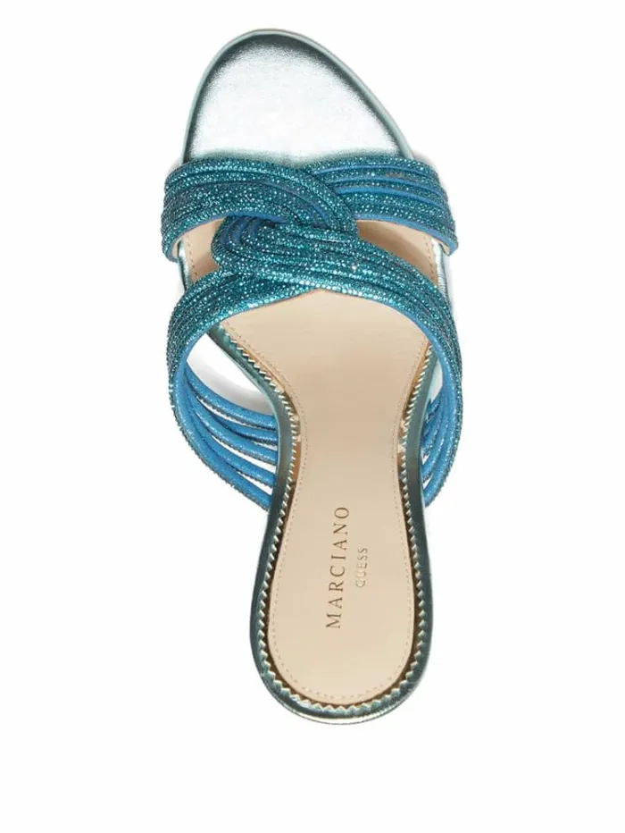 Women Shoes Marciano Rhinestone Strappy Heel Mid Blue