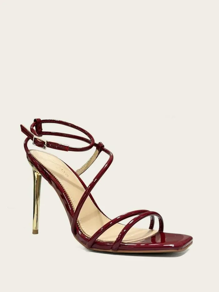 Women Shoes Marciano Strappy Cord Heeled Sandal Dark Jam Red