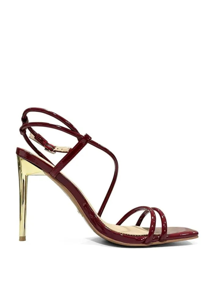 Women Shoes Marciano Strappy Cord Heeled Sandal Dark Jam Red