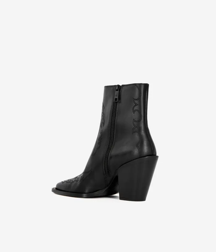 Women Shoes THE KOOPLES Black Leather Heeled Ankle Boots With Embroidery Women Shoes THE KOOPLES Black Leather Heeled Ankle Boots With Embroidery