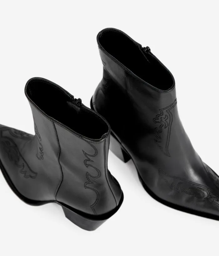 Women Shoes THE KOOPLES Black Leather Heeled Ankle Boots With Embroidery Women Shoes THE KOOPLES Black Leather Heeled Ankle Boots With Embroidery
