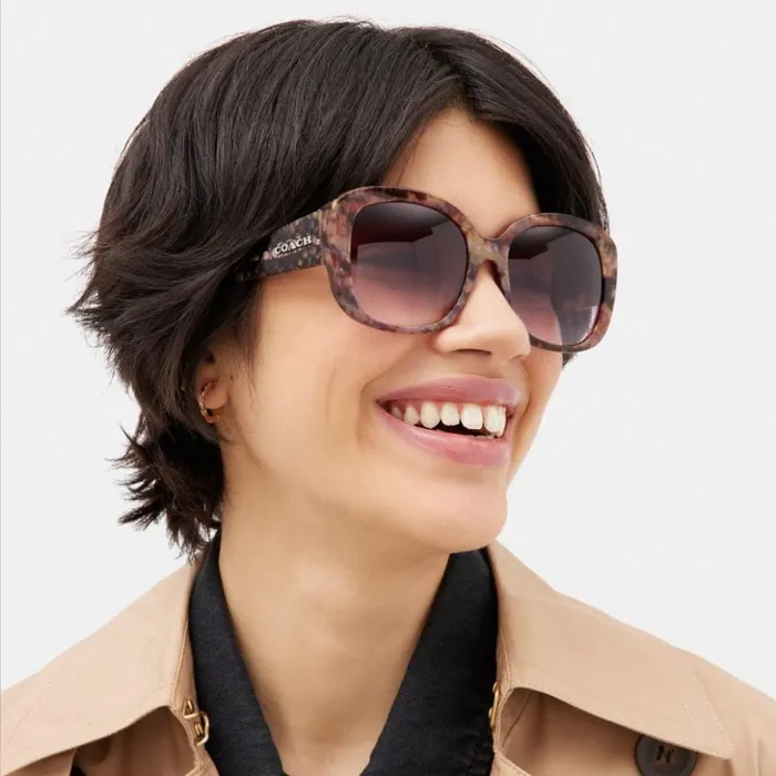 Women Signature Oversized Square Sunglasses Purple Tortoise Coach Eyewear