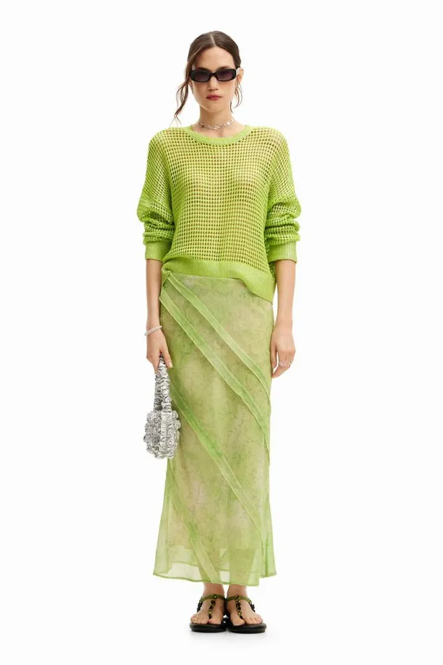 Women Skirts Desigual Floral Lace Midi Skirt