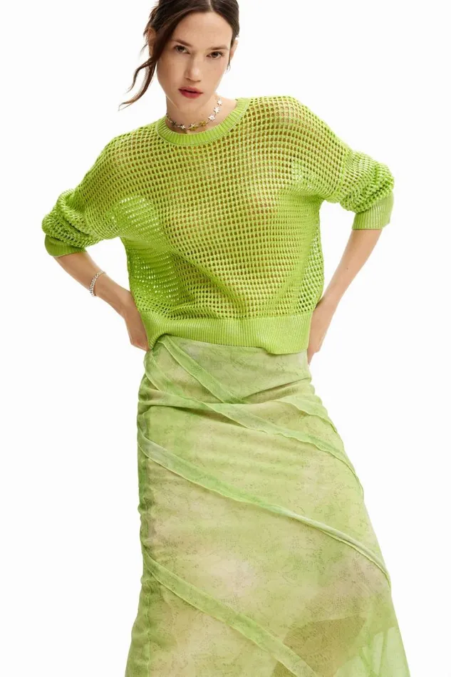 Women Skirts Desigual Floral Lace Midi Skirt