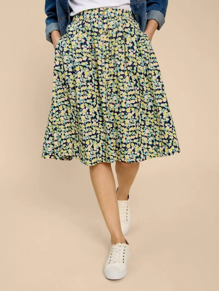 Women SKIRTS White Stuff Sarah Eco Vero Knee Skirt Navy Print Women SKIRTS White Stuff Sarah Eco Vero Knee Skirt Navy Print