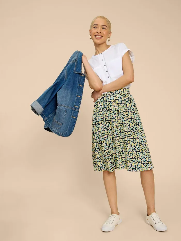 Women SKIRTS White Stuff Sarah Eco Vero Knee Skirt Navy Print Women SKIRTS White Stuff Sarah Eco Vero Knee Skirt Navy Print
