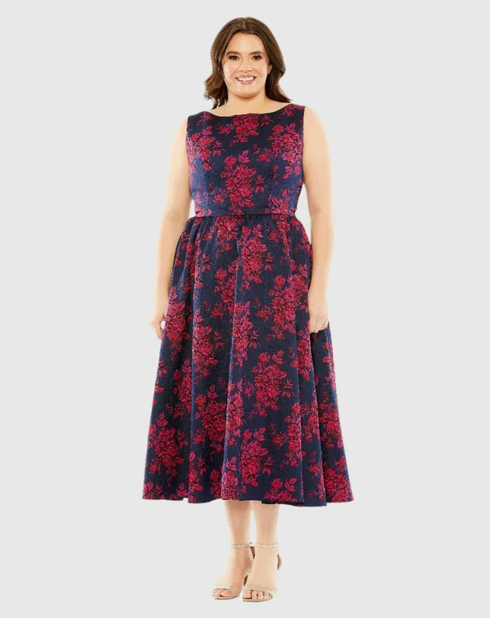 Women Sleeveless Floral Embroidered Dress Midnight Multi Plus Size Dresses Mac Duggal