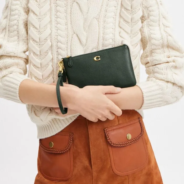 Women Small Wristlet Brassamazon Green Coach Wristlets