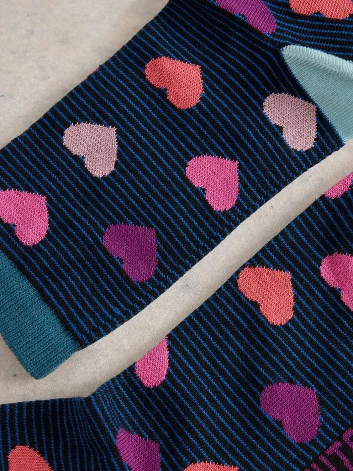 Women SOCKS White Stuff Striped Heart Ankle Sock Teal Multi