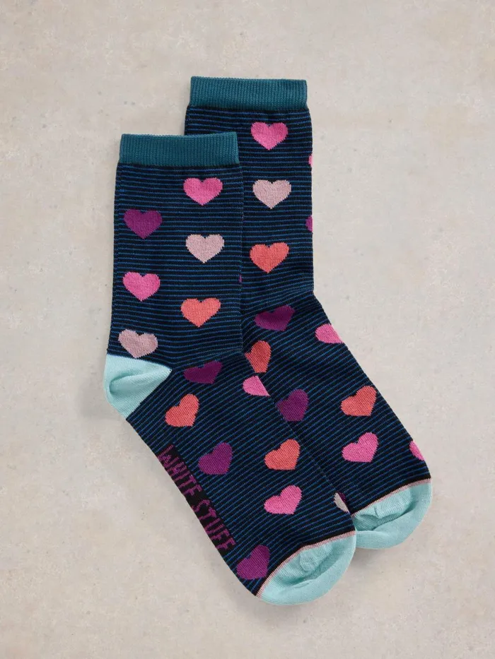 Women SOCKS White Stuff Striped Heart Ankle Sock Teal Multi Women SOCKS White Stuff Striped Heart Ankle Sock Teal Multi