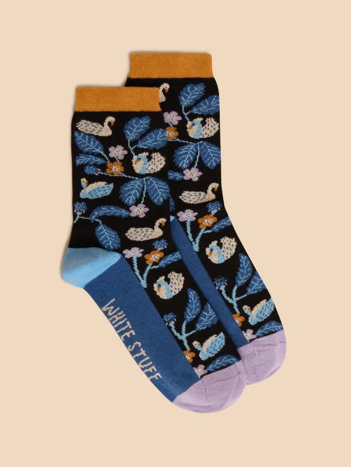 Women SOCKS White Stuff Swan Ankle Sock Black Multi Women SOCKS White Stuff Swan Ankle Sock Black Multi