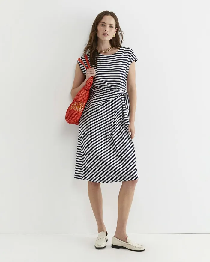 Women Sportscraft Dresses Tie Mercerised Cotton Jersey Dress Whitenavy