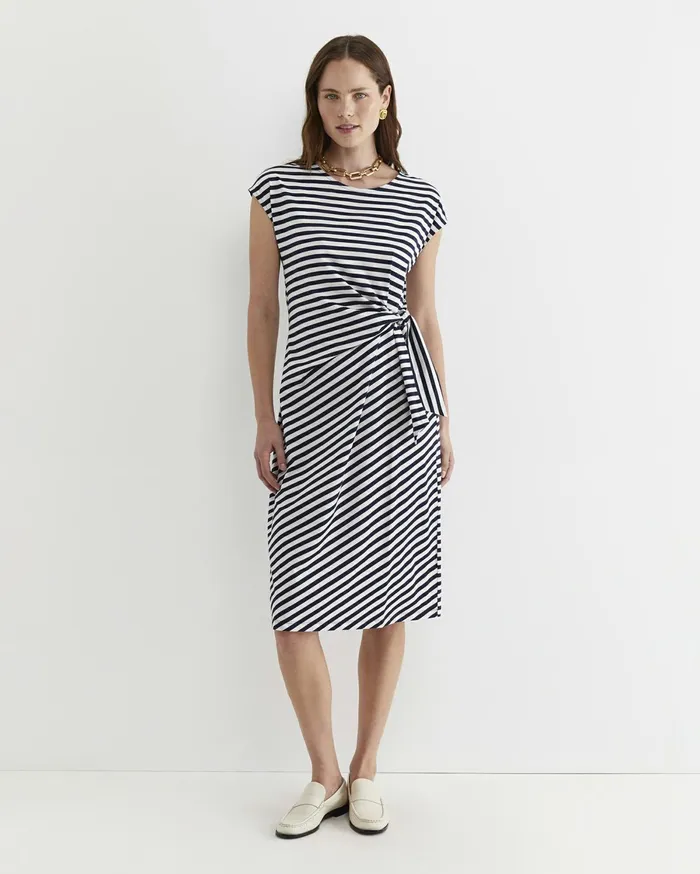 Women Sportscraft Dresses Tie Mercerised Cotton Jersey Dress Whitenavy