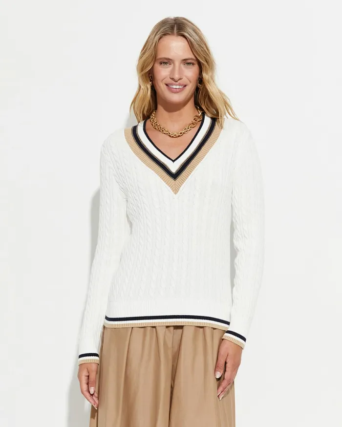 Women Sportscraft Knits and Cardigans Elka Varsity Cable Sweater Winter White