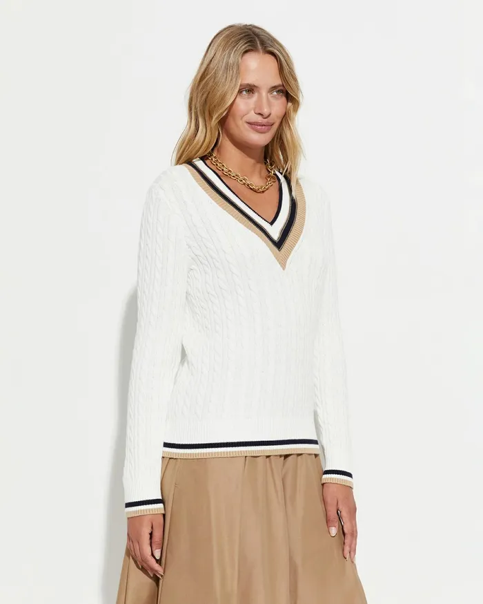 Women Sportscraft Knits and Cardigans Elka Varsity Cable Sweater Winter White