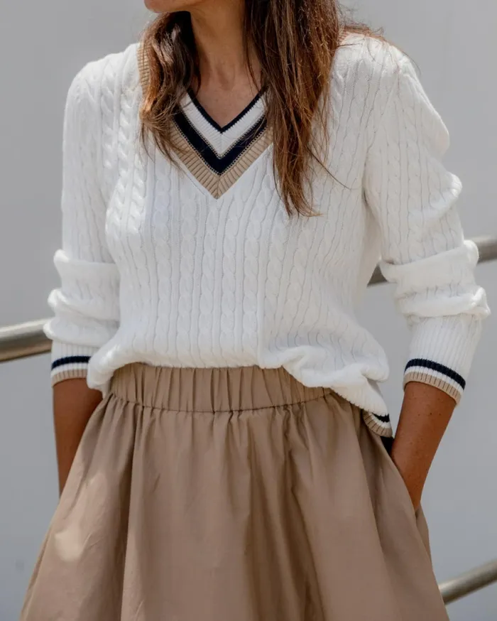 Women Sportscraft Knits and Cardigans Elka Varsity Cable Sweater Winter White