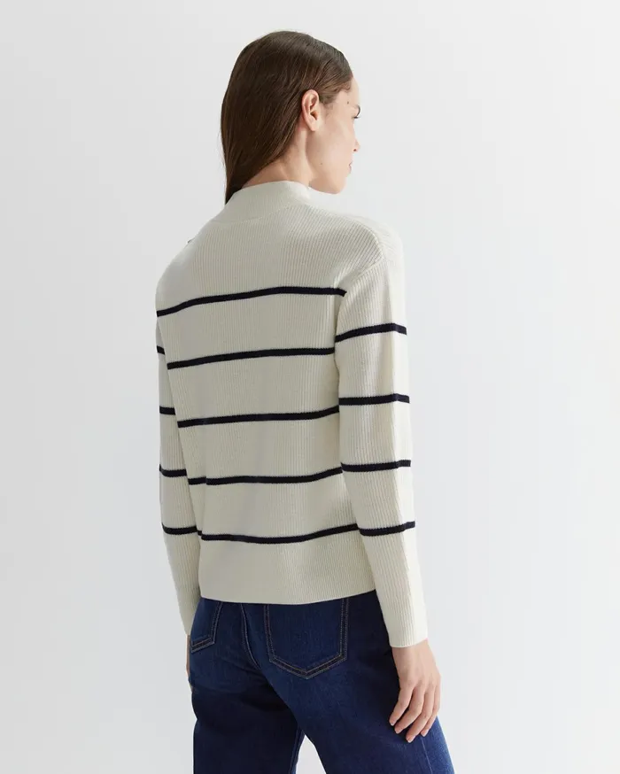 Women Sportscraft Knits and Cardigans Merino Stripe Button Knit Whitenavy