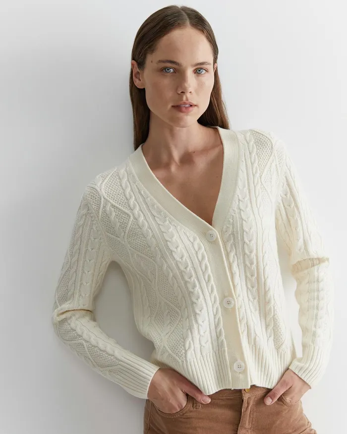 Women Sportscraft Knits and Cardigans Merino Wool Cable Cardigan Winter White
