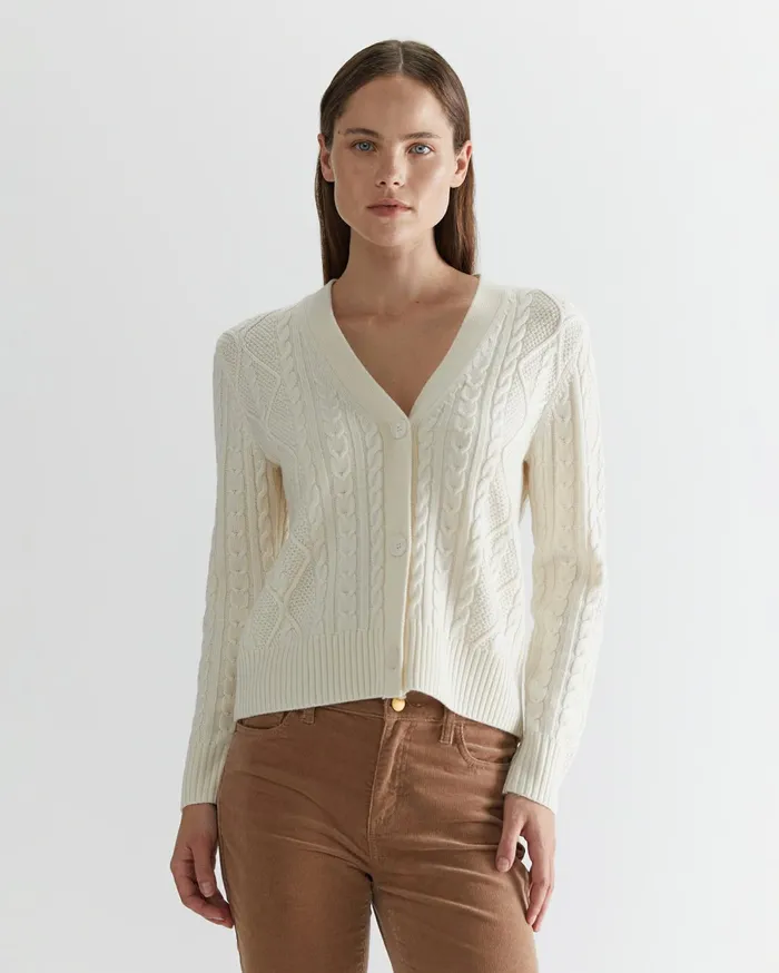 Women Sportscraft Knits and Cardigans Merino Wool Cable Cardigan Winter White