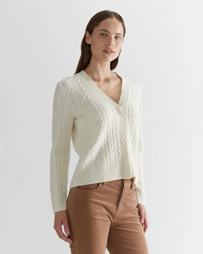 Women Sportscraft Knits and Cardigans Merino Wool Cable Cardigan Winter White