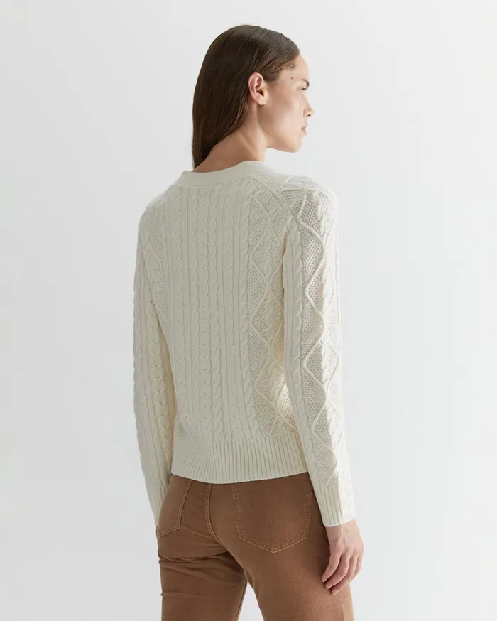 Women Sportscraft Knits and Cardigans Merino Wool Cable Cardigan Winter White