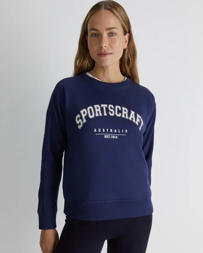 Women Sportscraft Knits and Cardigans SC Crew Logo Sweat Navy