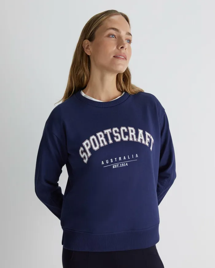 Women Sportscraft Knits and Cardigans SC Crew Logo Sweat Navy