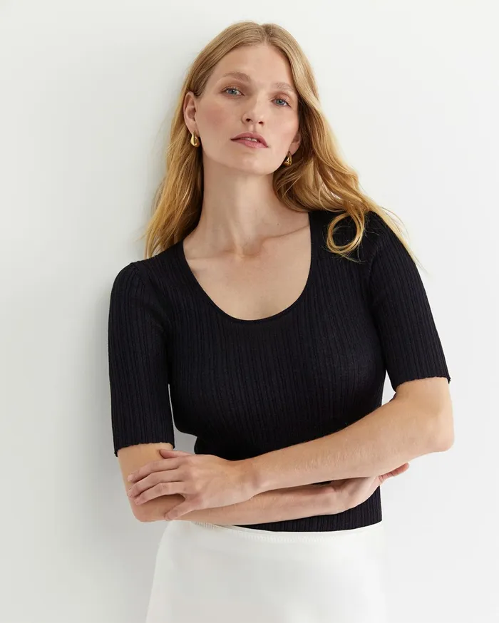 Women Sportscraft Knits and Cardigans Sparkling Rib Knit Tee Navy