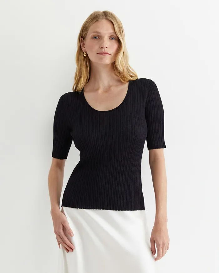 Women Sportscraft Knits and Cardigans Sparkling Rib Knit Tee Navy