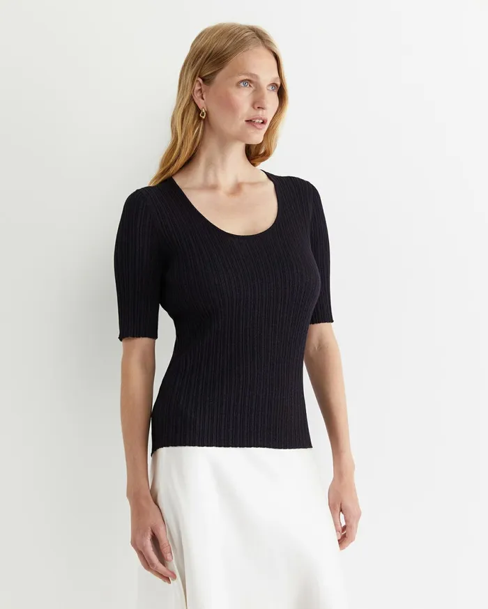 Women Sportscraft Knits and Cardigans Sparkling Rib Knit Tee Navy