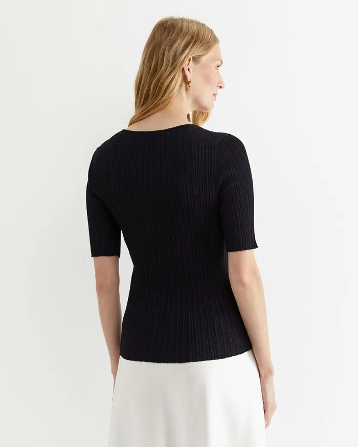 Women Sportscraft Knits and Cardigans Sparkling Rib Knit Tee Navy