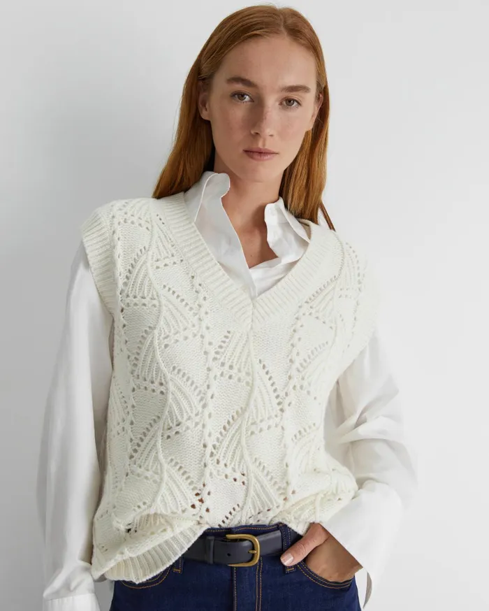 Women Sportscraft Knits and Cardigans Sunshine Open Knit Wool Vest Winter White
