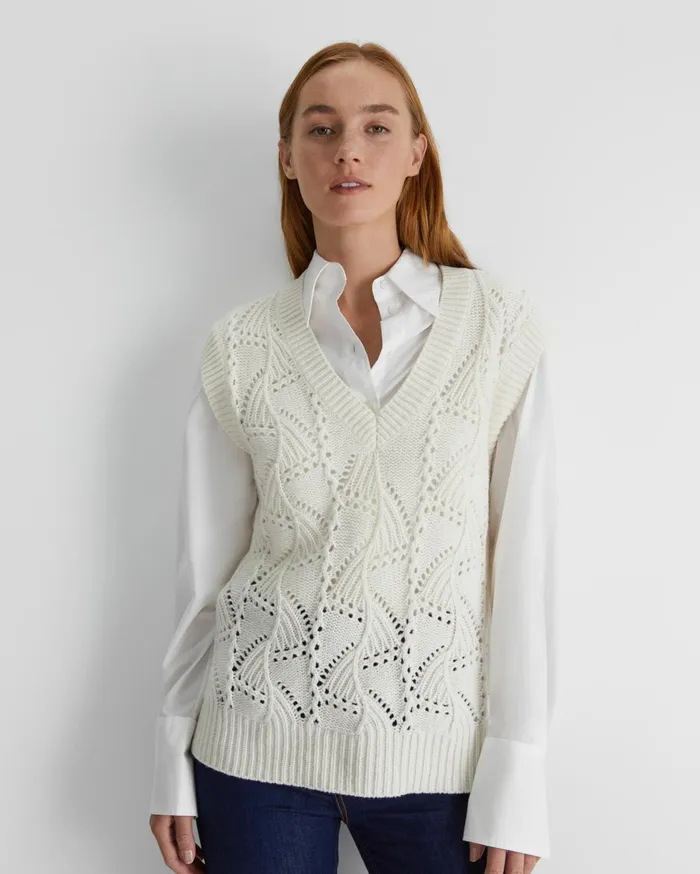 Women Sportscraft Knits and Cardigans Sunshine Open Knit Wool Vest Winter White