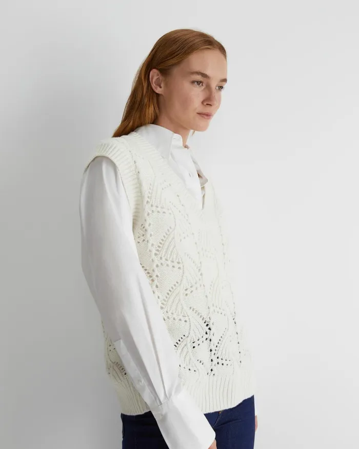 Women Sportscraft Knits and Cardigans Sunshine Open Knit Wool Vest Winter White