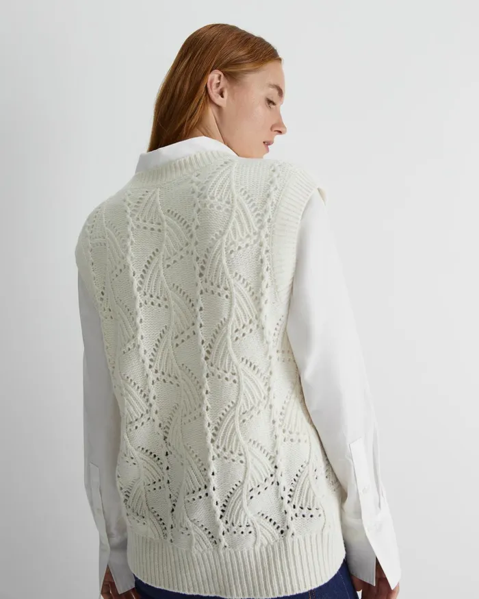 Women Sportscraft Knits and Cardigans Sunshine Open Knit Wool Vest Winter White