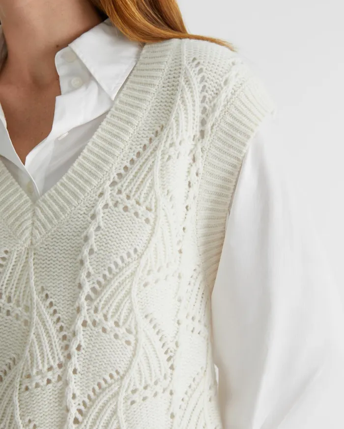 Women Sportscraft Knits and Cardigans Sunshine Open Knit Wool Vest Winter White