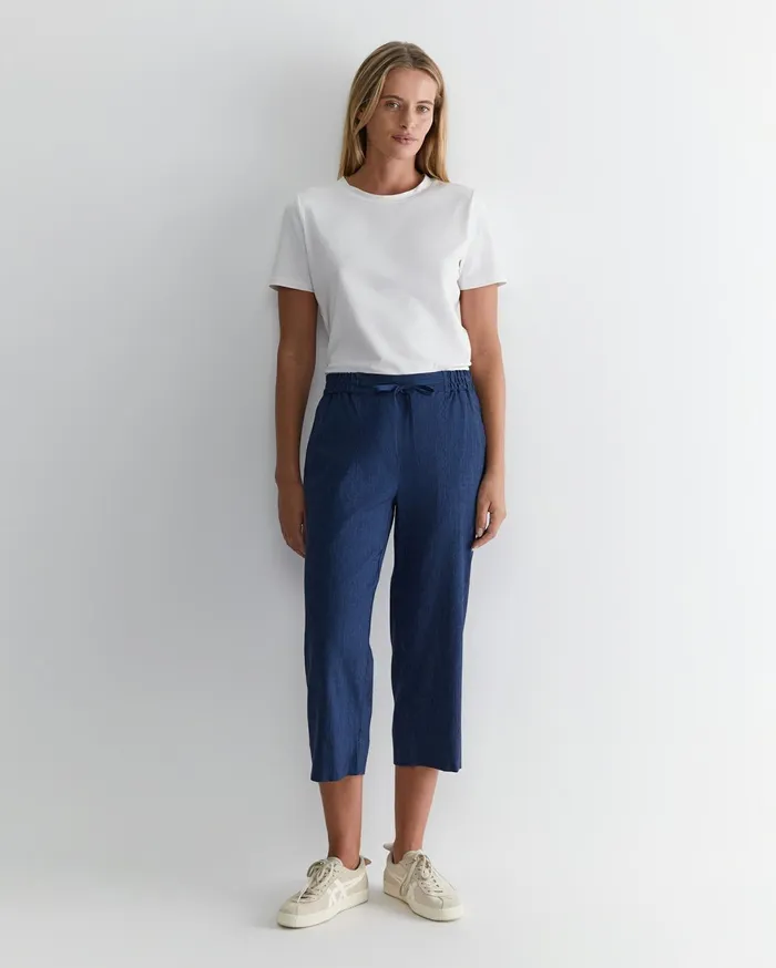 Women Sportscraft Pants Rosa Crop Linen Pant Indigo