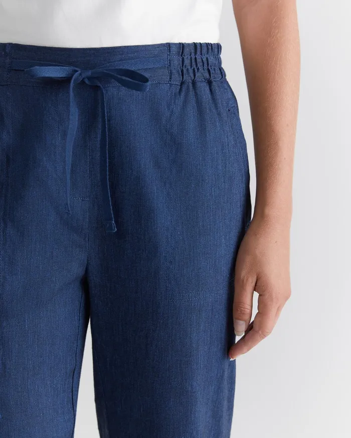 Women Sportscraft Pants Rosa Crop Linen Pant Indigo