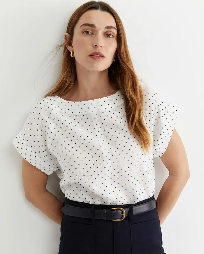 Women Sportscraft Tops and Tees Allegra Spot Linen Top Whitenavy