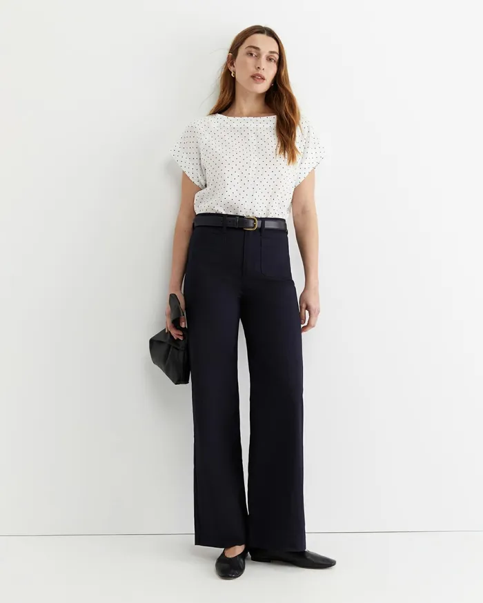 Women Sportscraft Tops and Tees Allegra Spot Linen Top Whitenavy