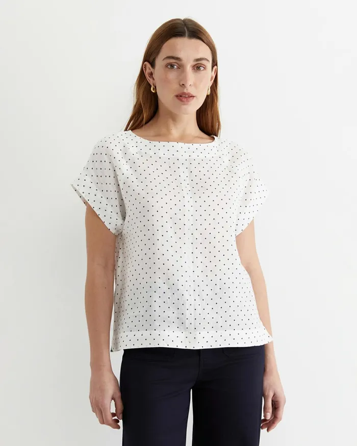 Women Sportscraft Tops and Tees Allegra Spot Linen Top Whitenavy