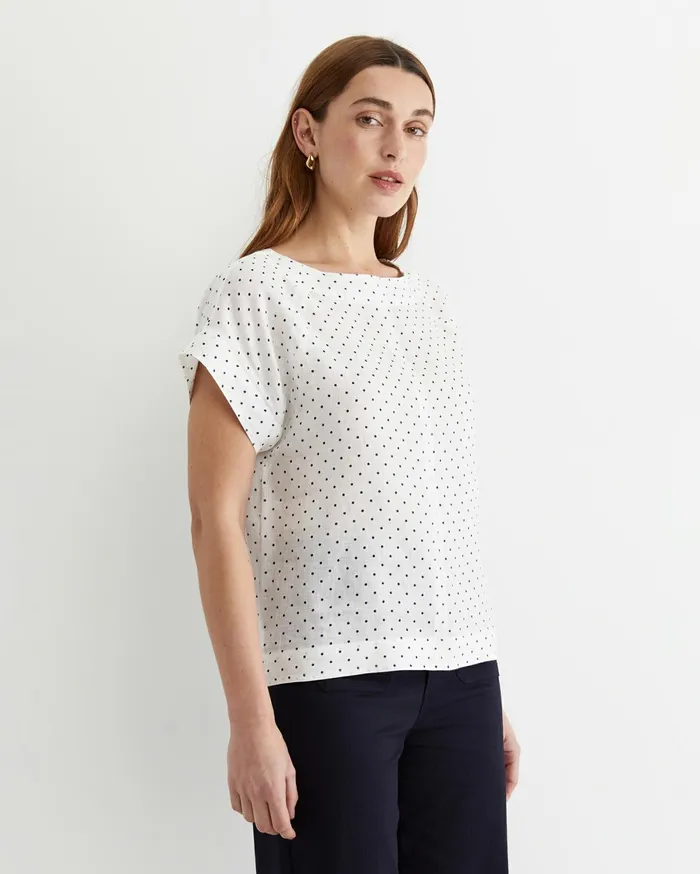 Women Sportscraft Tops and Tees Allegra Spot Linen Top Whitenavy
