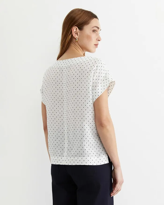 Women Sportscraft Tops and Tees Allegra Spot Linen Top Whitenavy