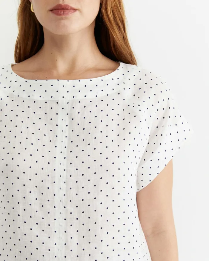 Women Sportscraft Tops and Tees Allegra Spot Linen Top Whitenavy