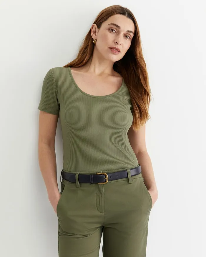 Women Sportscraft Tops and Tees Allie Scoop Rib Tee Khaki