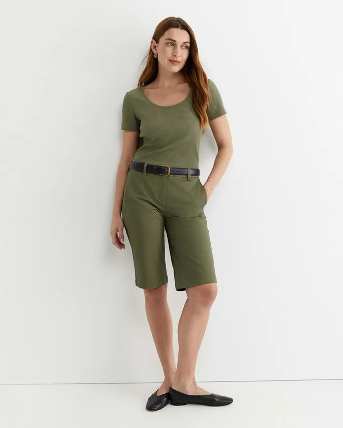 Women Sportscraft Tops and Tees Allie Scoop Rib Tee Khaki