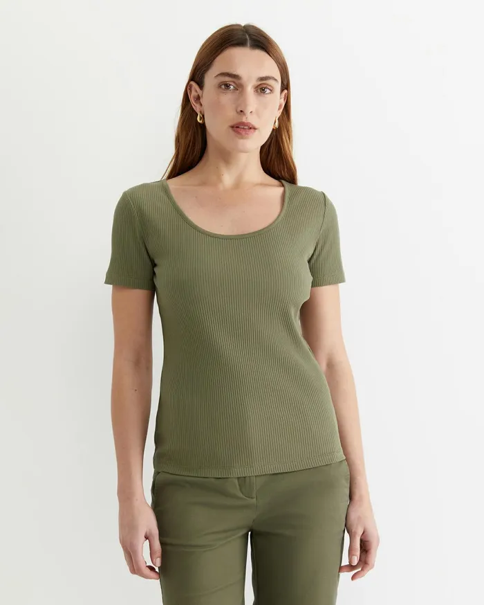 Women Sportscraft Tops and Tees Allie Scoop Rib Tee Khaki