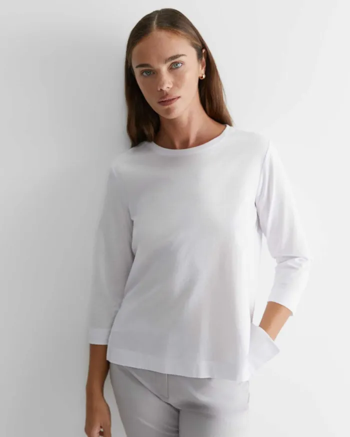 Women Sportscraft Tops and Tees Cotton Crew 3 Quarter Sleeve TShirt White