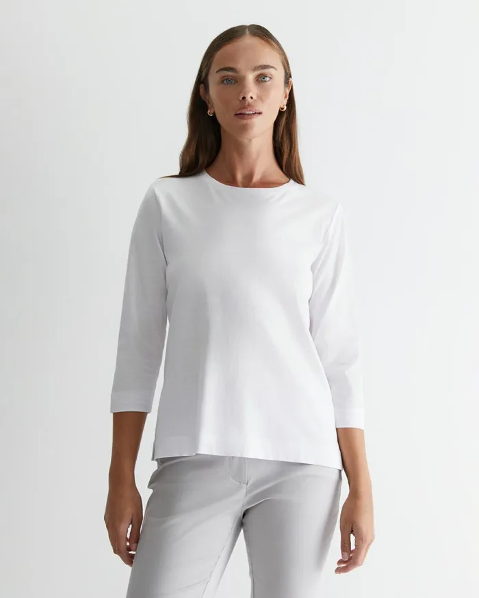 Women Sportscraft Tops and Tees Cotton Crew 3 Quarter Sleeve TShirt White
